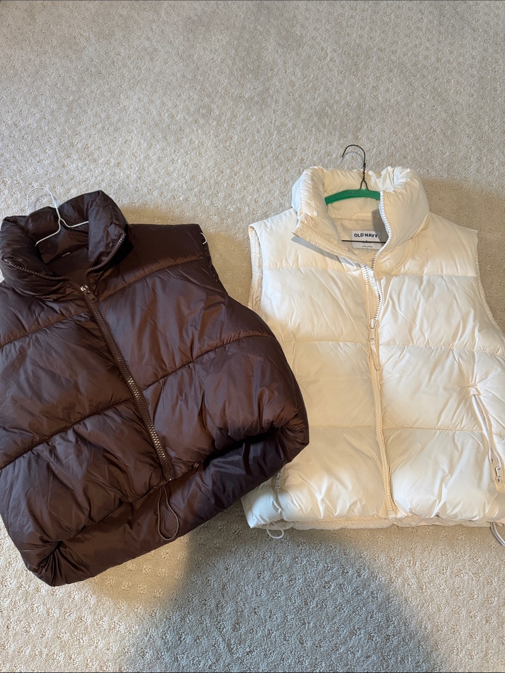 Old Navy White and Brown Quilted Puffer Vests